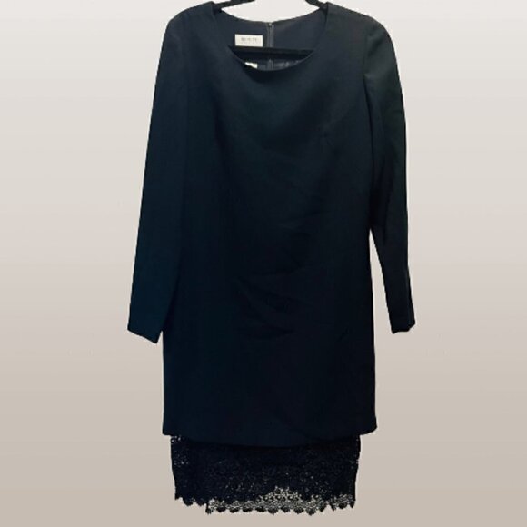 Vintage Dresses & Skirts - Vintage Rouie Black Lace Minimalist Modest Midi Sheath Dress Made in Canada sz M
